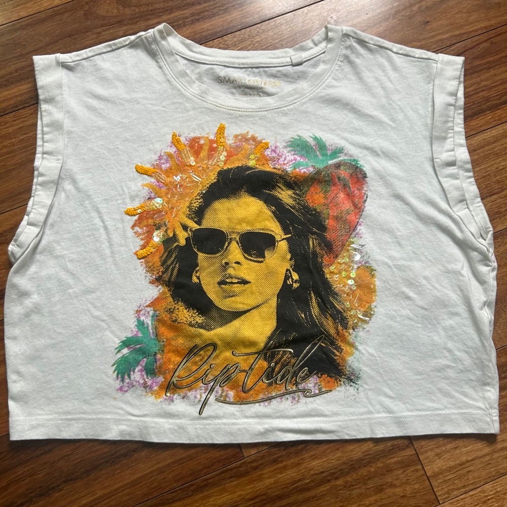 Smart Guess Graphic Crop Top Sleeveless Ciptide Sun‎ Sequin S